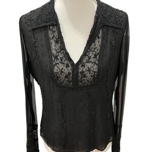 Vintage Womens Top 8 Y2K Silk Small Blouse Sheer 90s Shirt Beaded Formal RARE